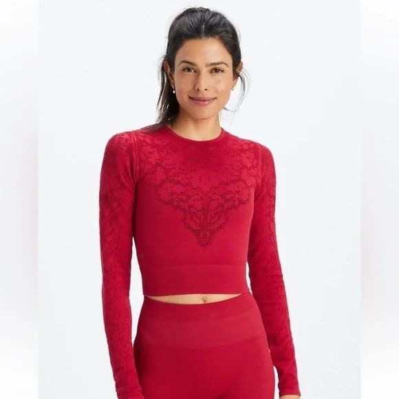 Fabletics Flora Seamless Long Sleeve Top Red - Picture 1 of 11